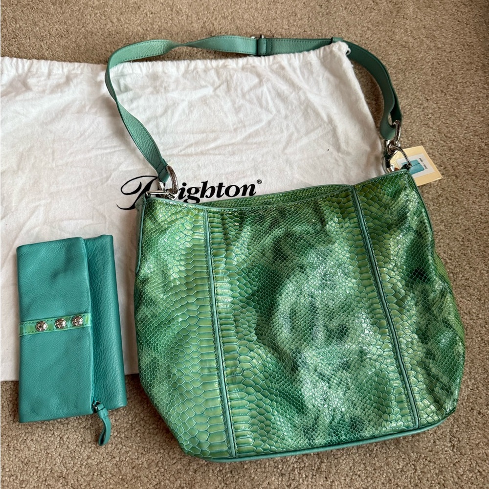 Brighton Turquoise Snake Skin Textured Shoulder Bag and Wallet